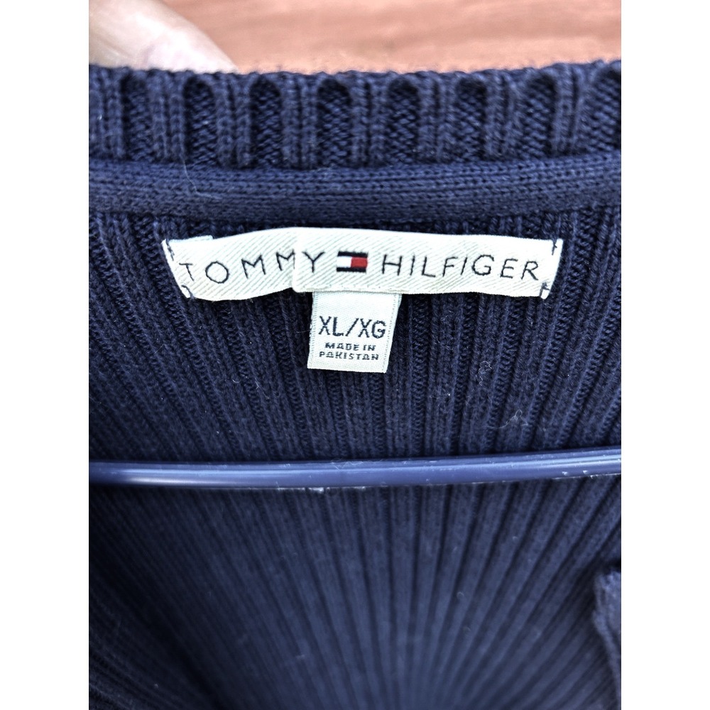 Tommy Hilfiger Cardigan Womens XL Navy Blue Ribbed Zip Front Cotton Preppy Y2K - Picture 6 of 10